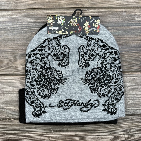 Ed Hardy 2-Pack Knit Beanie Hat Love Kills Slowly Stretch Black Y2K One Size NEW - Picture 4 of 6